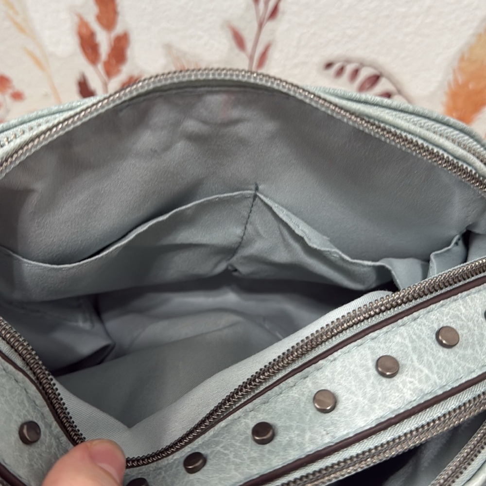 T-Shirt & Jeans Light Blue Studded Crossbody Handbag - Slate Blue - Picture 8 of 10
